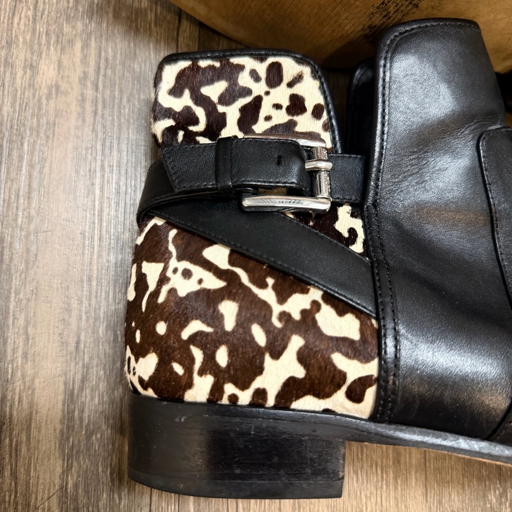 Michael Kors Salem Black Leather Leopard Haircalf Panel Buckle Ankle Booties 6.5 - Picture 10 of 17